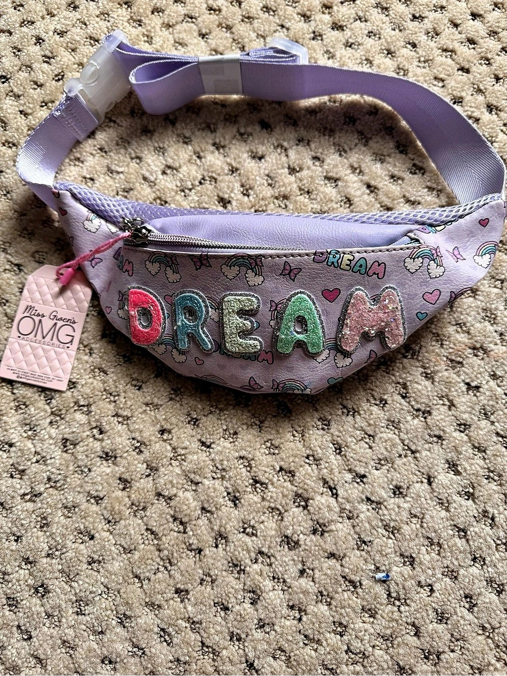 NWT OMG Accessories DREAM Over the Rainbow Bubble Print Belt Bag Belt Bag Pink &